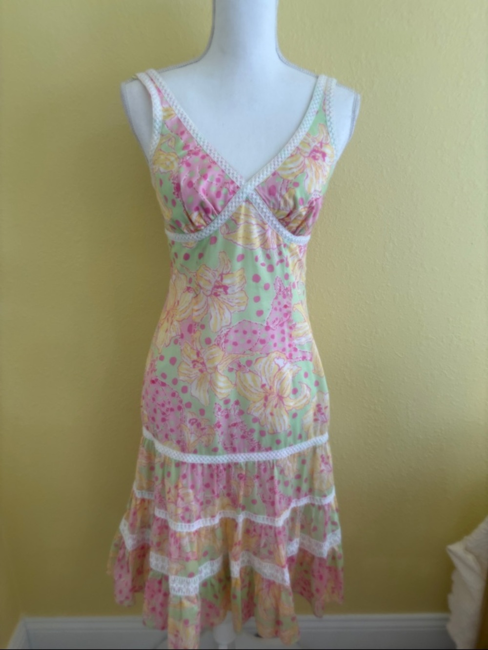 Lilly Pulitzer Pastel Floral V‑Neck Slip Dress in Pink, Yellow & Mint
